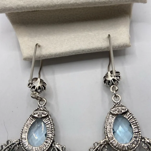 Hand Crafted Sterling Silver Blue Topaz Gemstone Earrings Pierced - Picture 6 of 12